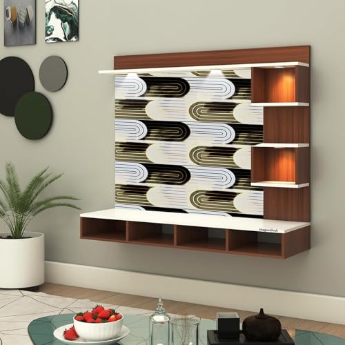 Image of TV Cabinet for Bedroom 32 inch to 65 Inches Engineered Wood TV Entertainment Unit Back Side 3mm UPVC Self Adhsive Waterproof Sheet and Lights (Black-White, 32-55 Inches, with Fitting)