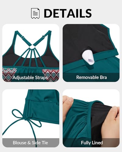 Image of Holipick Blouson Tankini Swimsuits for Women - Two Piece Tummy Control Bathing Suit with Shorts Modest Swimwear