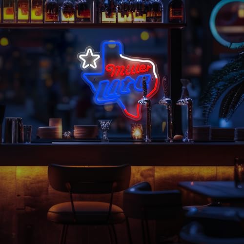Image of Beer Neon Sign Texas Map Shape Neon Lights Dimmable Beer Light up Sign for Man Cave Pub Home Bar Party Bedroom Club Pub Bistro Decor USB Powered