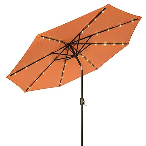 Parasol exterior para jardín con luces led solares y manivela sombrilla de patio 2.5m
