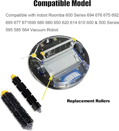 Image of Replacement Brush Rollers for irobot Roomba 600 Series 694 676 675 692 695 677 671 690 680 660 650 620 614 610 600 & 500 Series 595 585 564 Vacuum Robot 2 Pack