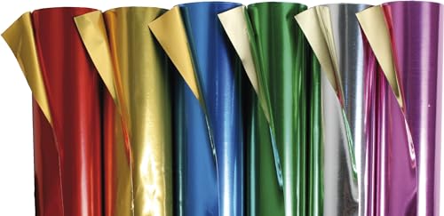 Clairefontaine 95599C - Rolle doppelseitigem Aluminiumpapier, 80x50cm, 90g, für Bastelarbeiten und Deko, 6 farbig sortiert, 1 Rolle