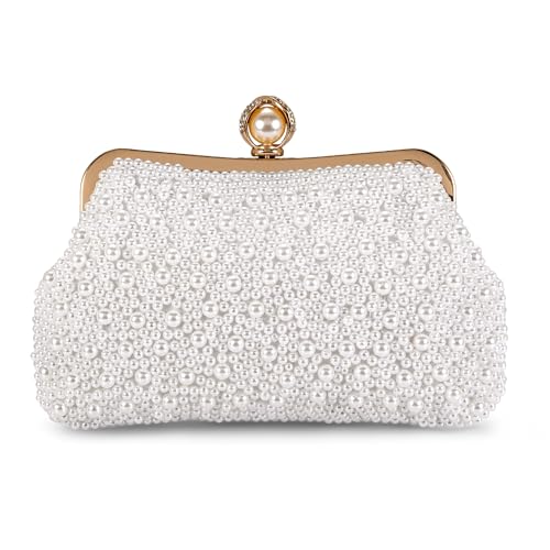 Image of FALETO Pearl Clutch Bag for Women Evening Wedding Party Bridal Handbag Ladies Beaded Clutch Purse for Party