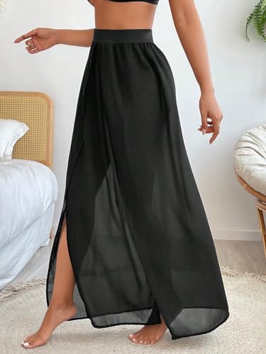 SweatyRocks Women's High Waist Split Thigh Cover Up Skirt Sheer Beach Long Skirt Swimwear3