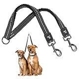 Kruz Double Dog Coupler - KZVX2-05S - Tangle Free Dog Walking & Training Dual Extension - Comfortable, Shock Absorbing - Reflective Bungee for Two Dogs - Gray - 5/8" x 14"