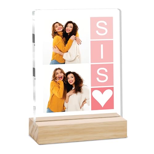 Image of Giftplease Customized Photo Frame with Text & Wooden Stand | Personalised Printed Photo Frame Gift for Sister | Birthday, Tabletop D cor | Customized Photo Gift (6x8 Inches) SIS 02