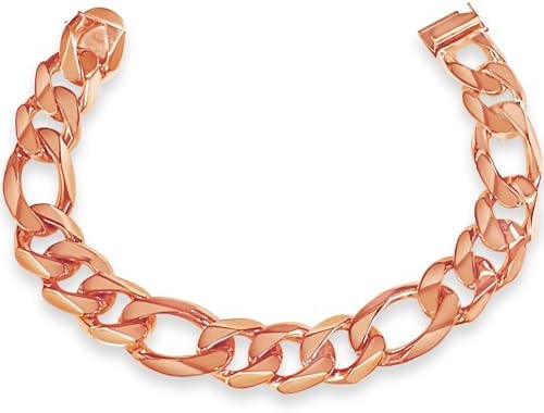 TEX 18k Solid Rose Gold Handmade 18mm Figaro Link Bracelet, 10"