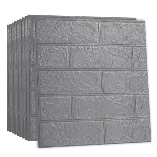 3D Foam Wall Panels Stickers, Waterproof XPE Brick Tile Decals for Home Decor, DIY Self-Adhesive Wallpaper for Living Room Bedroom Nursery, Anti-Collision Soundproof, 10 Pack(gray)