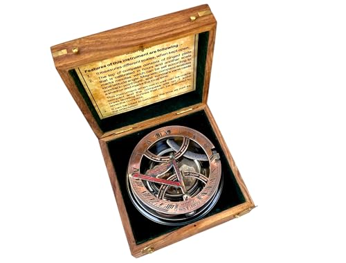 Brújula antigua grande con sundial, caja de caoba miniatura 5