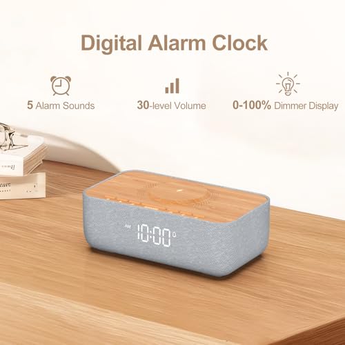 image for REACHER 15W Fast Magnetic Wireless Charging Alarm Clock with White Noi