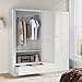 BYNSOE Metal Armoire Wardrobe Closet with 2 Doors 72'' Wardrobe Cabinet with Drawers and Hanging Rail Metal Closet with Adjustable Shelves for Bedroom. (White, with 1drawer)