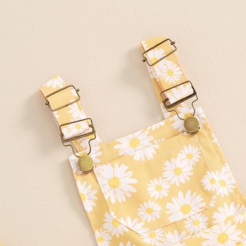 Image of Ayalinggo Toddler Baby Girl Sunflower Print Overalls Shorts with Pocket Suspender Trousers Cute Summer Clothing Outfit