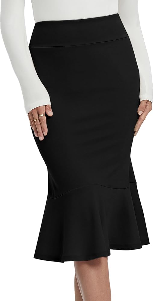 High-Waist Bodycon Skirt, Knee Length with Flared Hem-image-26
