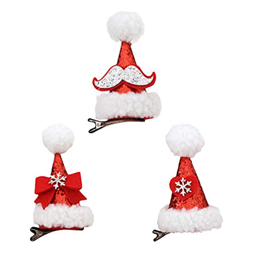FRCOLOR Santa Hat Hair Clip,Sequin Hair Clips Christmas Pompom Hair Clip Christmas Headdress Glitter Santa Hat Hair Barrettes Bobby Pins for Girls,Kids,3pcs