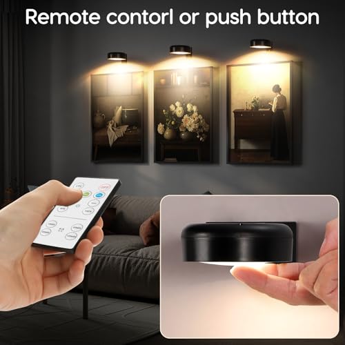 Image of Picture Light for Wall Display Rechargeable with Remote, Wireless Painting light 3PACK, Brightness Dimmable with 3 Color Temp, Art Display Accent Lighting, Timmer Auto-OFF for Frame Gallery Portrait
