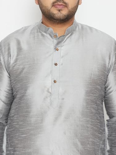 Image of Vastramay Plus Men Men's Grey And Black Silk Blend Kurta Pyjama Set