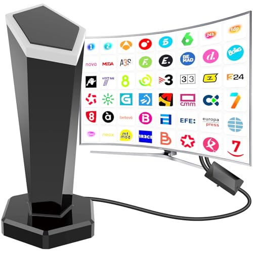 Antena TV Interior,Antena televisión Interior Potente 2026 con Base Magnética, 420 km de Largo Alcance y recepción remota de 360°,Compatible con Canales 4K/1080p/VHF/UHF DVB-T/T2 en Abierto