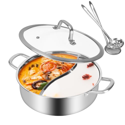 Shabu Hot Pot Stainless Steel,Chinese Induction Shabu Pot with Divider for Kitchen Cooker, Gas Stove