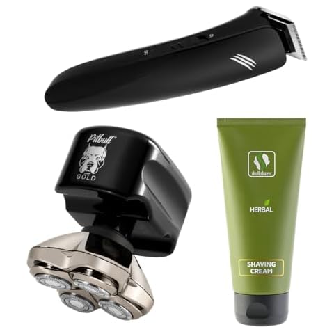 Skull Shaver Pitbull Gold PRO Electric Razor & Baby Beast Trimmer for Men and Herbal Shaving Cream Best Gifting Combo, Male Grooming Kit Cover