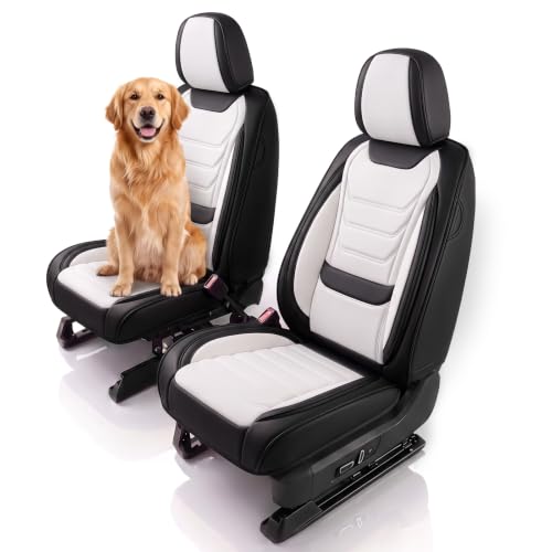 Image of for GMC Terrain 2010-2025 Seat Covers 2P (Black /White) | Waterproof car seat cover, anti-slip, breathable. Airbag compatible. Seat heating works. Easy clean. Durable stitching.