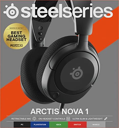SteelSeries Arctis Nova 1 - Gamingowy zestaw słuchawkowy do wielu systemów  Przetworniki Hi-Fi  Dźwięk przestrzenny 360°  Mikrofon z funkcją redukcji szumów  PC, PS5, PS4, Switch, Xbox - Czarny