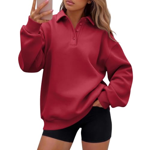 Numaller Womens Oversized Sweatshirt Plus Size Collared Button Polo Shirt - image 1