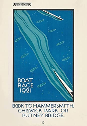 Image of RPW Roystone Print Works Vintage London Underground 'The Boat Race', 1921, Reproduction Art Deco English Travel Poster (A3 Framed - White Frame)