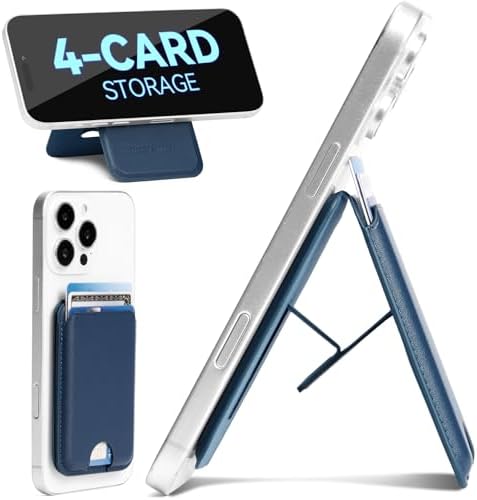 BOSTANTEN for MagSafe Wallet with Stand, Magnetic Wallet for iPhone 16/15/14/13/12 Pro Max Plus, Leather Minimalist Magnetic Phone Wallets Phone Card Holder Fit 4 Cards, Blue