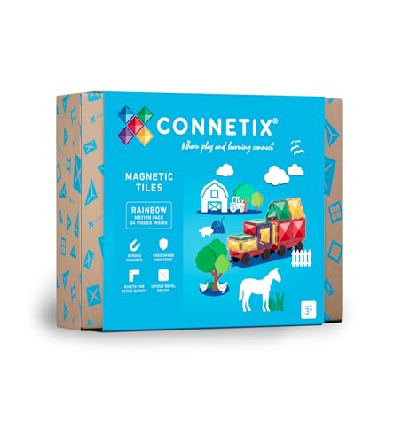 Connetix Rainbow Motion Pack — 24-Piece Magnetic Tiles with Car Bases