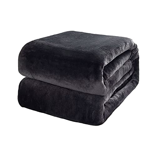 Flanell-Decke, Überwurf, Fleece, Mikrofaser, Reisedecke, leicht, gemütlich, Couch, Bett, super weich und warm, Plüsch, einfarbig, grau, 129,5 x 149,9 cm Cover