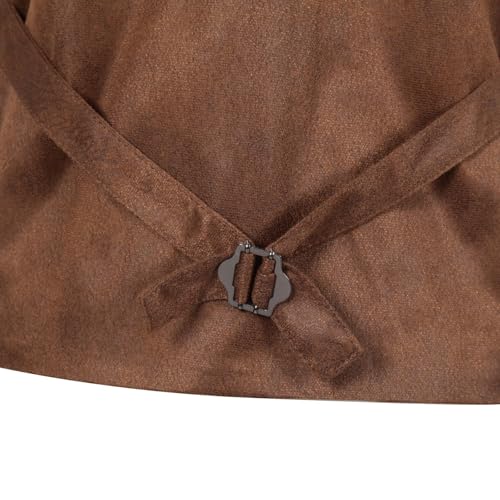 Mens V-Neck Dress Suit Faux Suede Leather Suit Vest Western Cowboy Dress Vests Slim Fit Business Casual Vest4