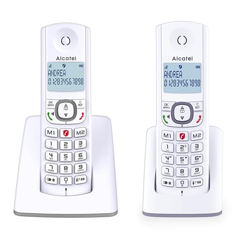 ALCATEL F530 Duo - Telefono fisso cordless DECT - Grande display retroilluminato - Vivavoce - Funzione blocco chiamate - 2 tasti di memoria diretta - 2 portatili - Bianco/Grigio