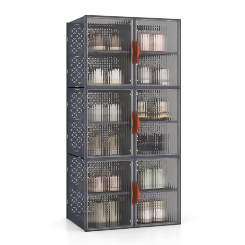 COSTWAY Boîte de Rangement Plastique 150 L, 6 Caisses de Rangement Pliables, Boite Empilable pour 12 Chaussures, Vêtement, Livres, Jouets, Caisse Modulaire pour Chambre, Salon, Cuisine