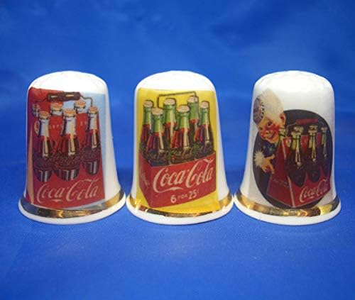 Porcelain China Collectable - Set of Three Thimbles - Coca Cola 6 Pack Advertising Posters