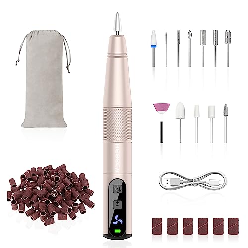 HEBECA Torno para Uñas Profesional 20000RPM - limas de uñas electrica profesionales - 12 en 1 lima electrica uñas Nail Drill machine de Gel Acrílico Natural Recargable (Oro)