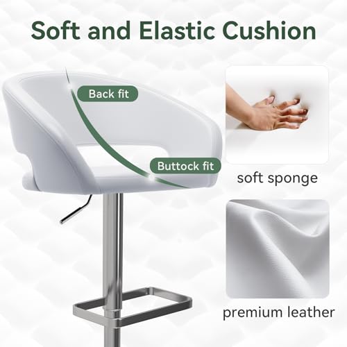 Image of PU Leather Adjustable Swivel Counter Height Bar Stool, Pearl White