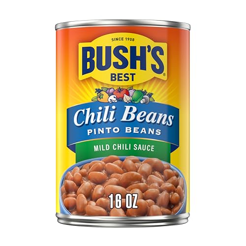 BUSH'S BEST Canned Chili Beans, Pinto Beans in a Mild Chili Sauce, Source of Plant Based Protein and Fiber, Low Fat, Gluten Free, 16 oz