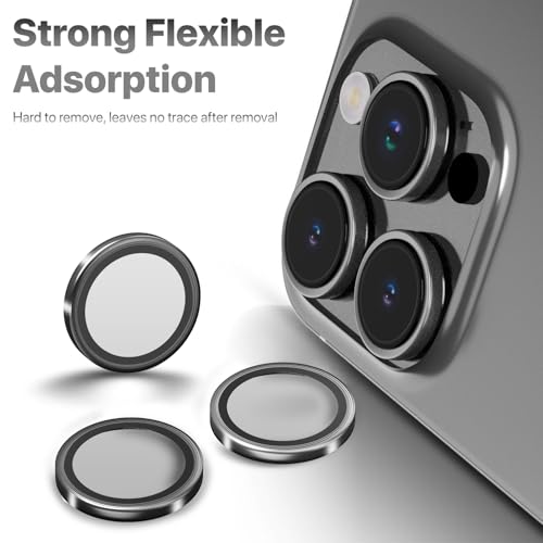 Image of GRIPP 3in1 Focal Camera Lens Protector for iPhone 16 Pro, iPhone 16 Pro Max / 17 Pro / 17 Pro Max / 15 Pro / 15 Pro Max, Aluminium Alloy Ring, Ultra-Clear HD Glass, Easy Install - Silver