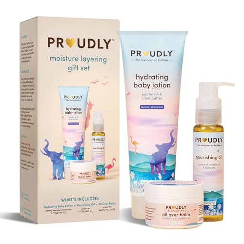 Image of PROUDLY Moisture Layering Gift Set by Gabrielle Union & Dwyane Wade, Baby Lotion, Baby Oil & All Over Balm, Black & Brown Babies & Dry, Sensitive Skin