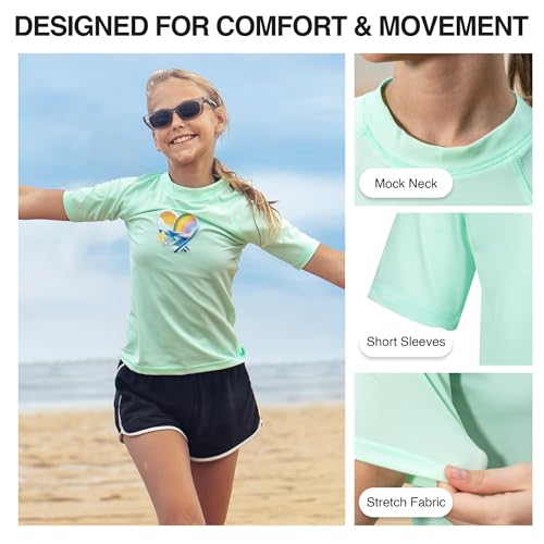 Image of Kanu Surf Girls' Jade Rash Guard UPF 50+ Sun Protection Short Sleeve Swim Shirt