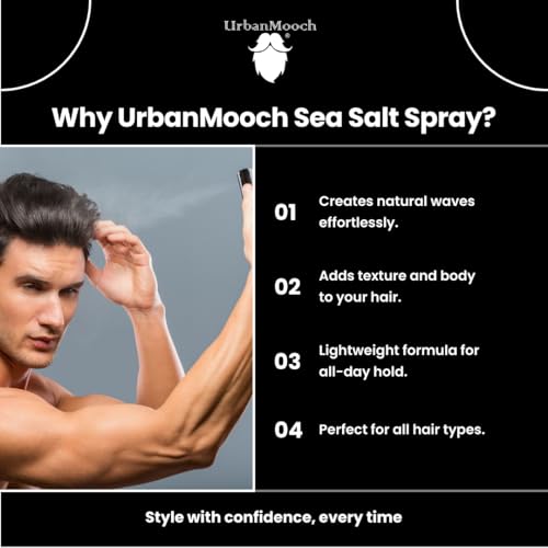 Image of UrbanMooch Sea Salt Spray Men - Adds Volume, Texture & Matte Finish | Alcohol-Free Bhringraj, Ginseng & Vitamin E | Lightweight Sea Salt Spray for Men & Women - 100 ml