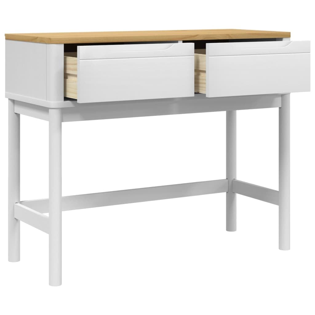 Genérico Mesa Consola Madera Pin Macizo Blanco 89 x 36,5 x 73 cm | 2 cajones de almacenamiento, patas de madera, diseño clásico, para entrada o salón