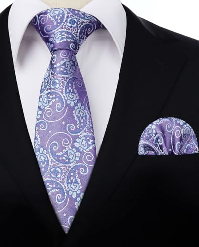 Image of HISDERN Ties for Men Paisley Tie and Pocket Square Woven Classic Floral Mens Ties Handkerchief Set Wedding Party Necktie