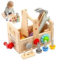 BEOSIOR Wooden Kids Tool Set Boys Girls Toys, Montessori Wooden Tool with Bench for 3+ Year Old Boy Girl Birthday Gift, Role Play Educational Construction Toddler Toys