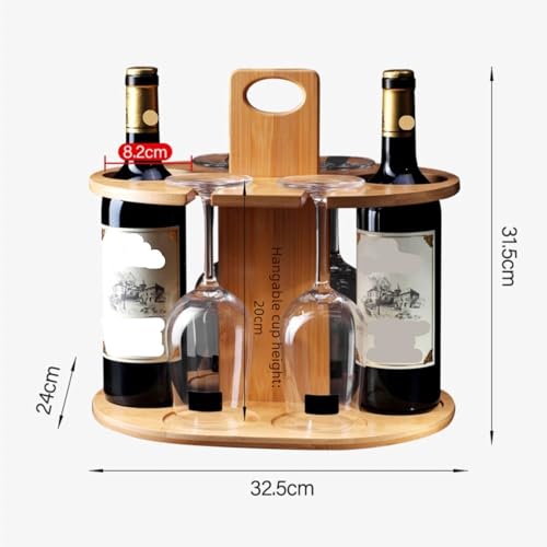 Soporte para botellas de vino de bambú con portavasos miniatura 2