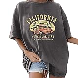 Tomwell T Shirt Damen Oversized Kurzarm Tshirt Damen Oberteile Sommer Damen Bluse Oberteile Rundhals Teenager Mädchen Frauen Bluse Tunic Tunika Fitness Sport Tops Dunkelgrau S
