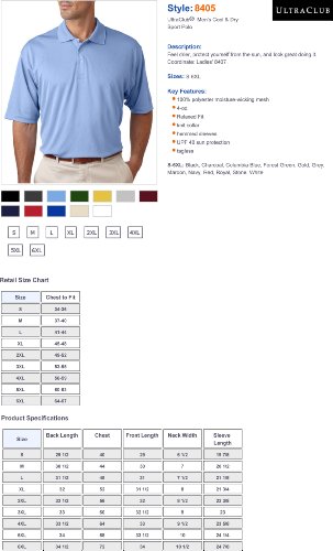 Ultraclub Men's Cool & Dry Sport Polo Xl Charcoal #TOP2