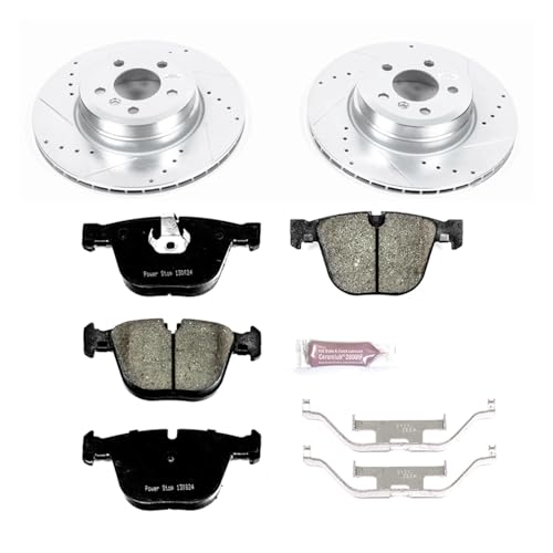 Image of PowerStop Rear Brake Kit for BMW X5 2007-10 | BMW X6 2008-10 - Drilled and Slotted Disc Rotors with Carbon-Fiber Ceramic Brake Pads Replacement, K5985