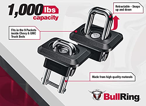 Bull Ring Angled Inner Bed Retractable Truck Bed Tie Down Anchors For 2007+ Chevy Silverado And Gmc Sierra, 2015+ Chevy Colorado And Gmc Canyon (2 Pairs) #TOP2