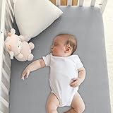 COTTONBEBE Muslin Crib Sheets,100% Organic Cotton Toddler Bed Sheet Soft Breathable, Fitted 52”x 28”x 9”Baby Cribs Mattress for Girl & Boy, Grey